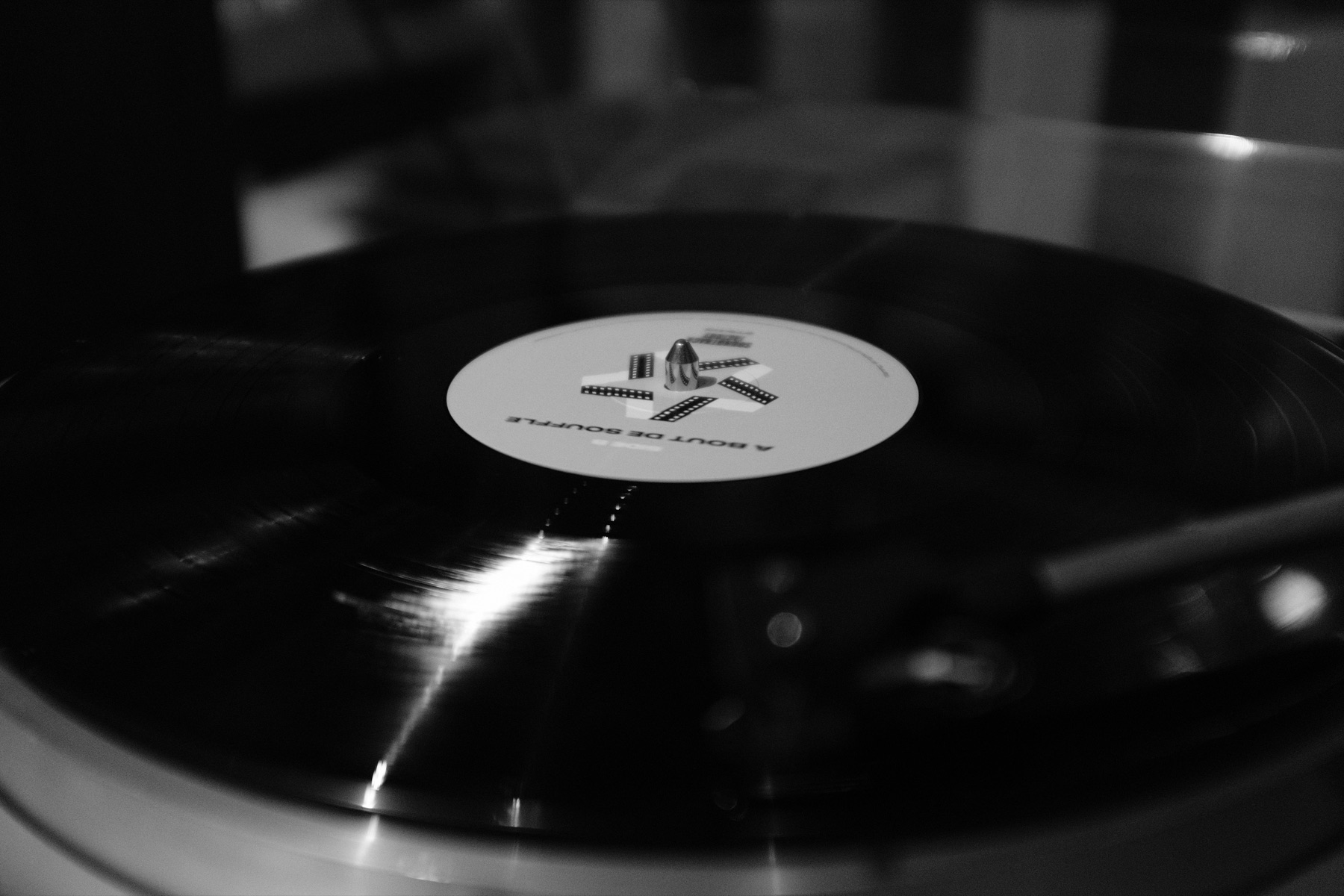 Vinyl record spinning on a turntable