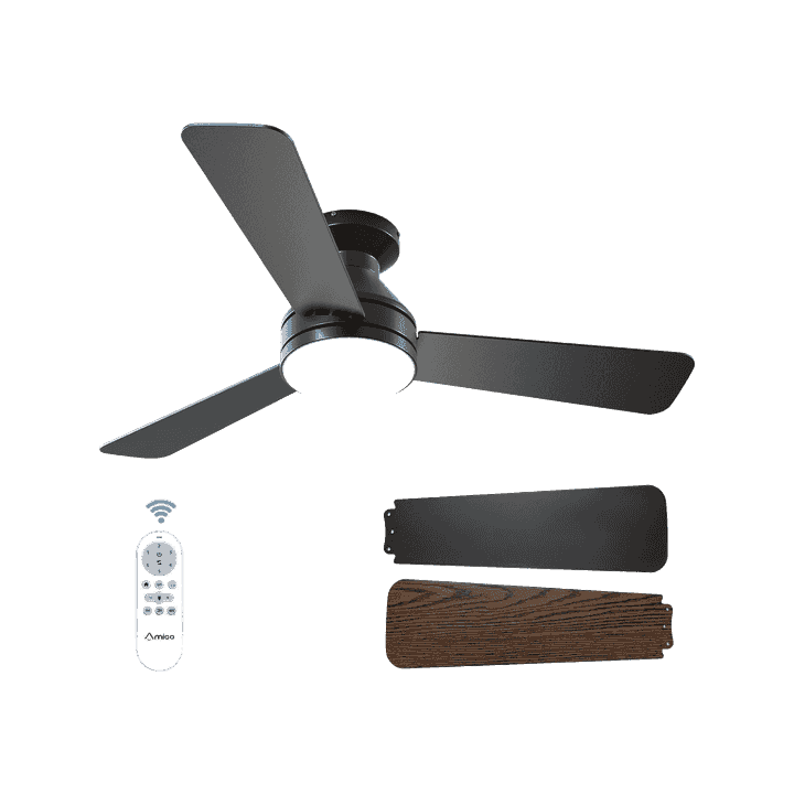 Amico 42 Inch Black Low Profile Ceiling Fans with Lights and Remote