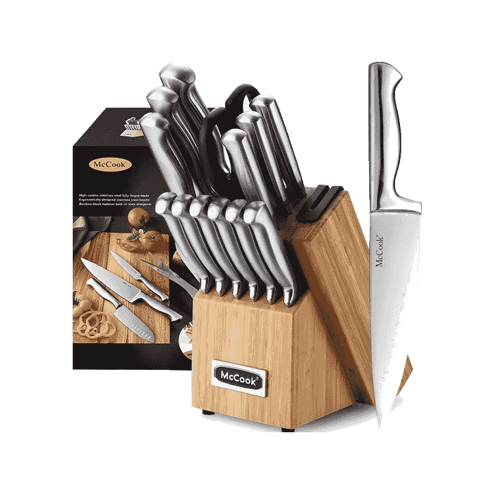 McCook Knife Set Kitchen Steel Knife Block Set w Built-in Sharpener